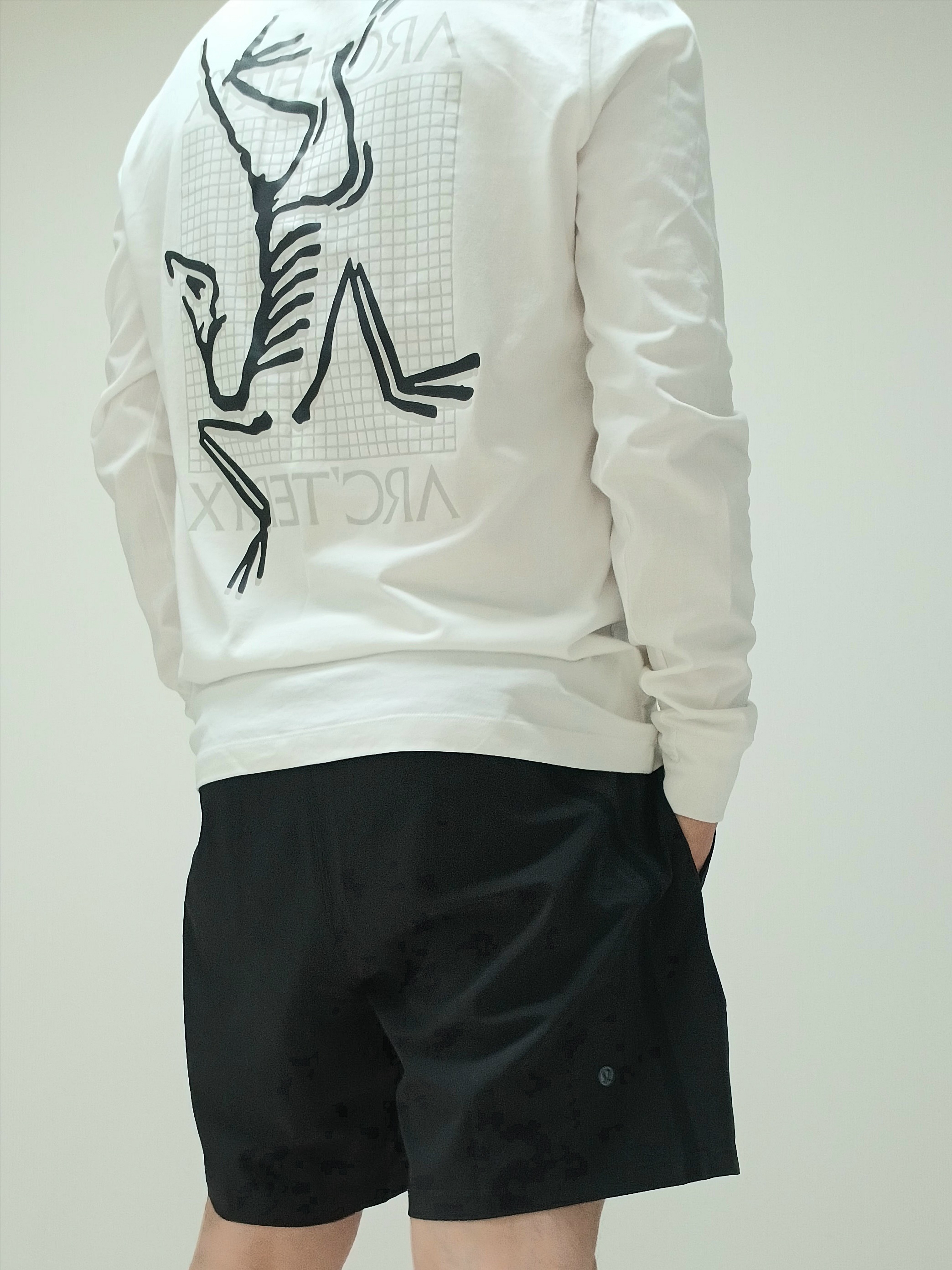 Arc'teryx Arc'Multi Bird Logo LS T-Shirt White Light, Arc'teryx Gamma Quick Dry Shorts 9 Inch Black 착용 스타일 - 3
