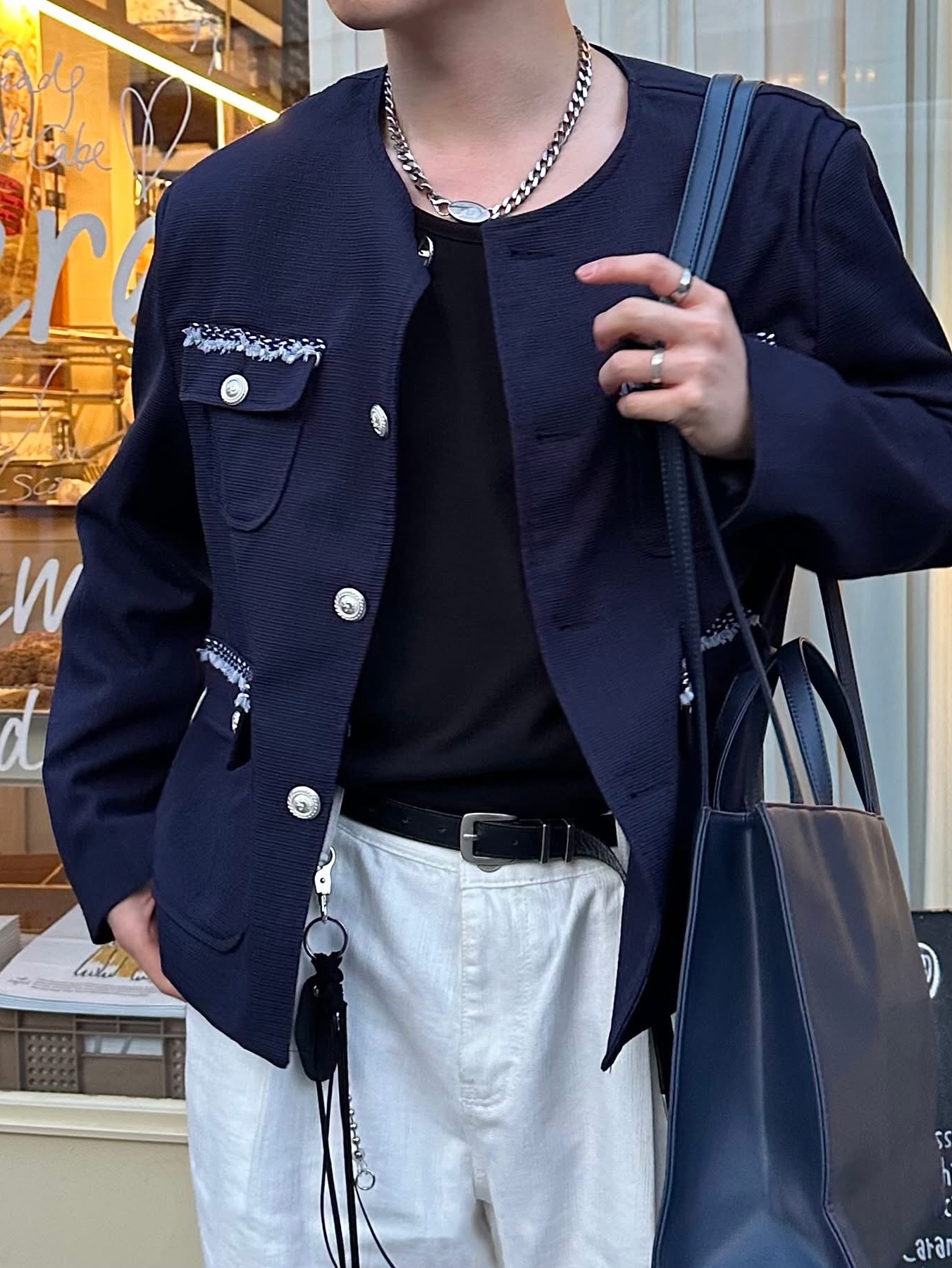 Telfar Medium Shopping Bag Navy, Diesel Dx1509 Stainless Steel Chain Necklace Silver 착용 스타일 - 3