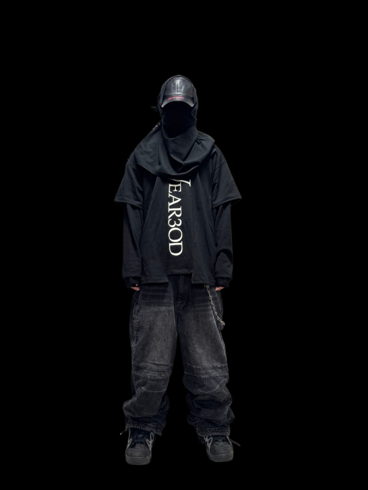ROARINGRAD Washed Denim Carpenter Pants Black, ROARINGRAD Incision Over T-Shirt Black 착용 스타일