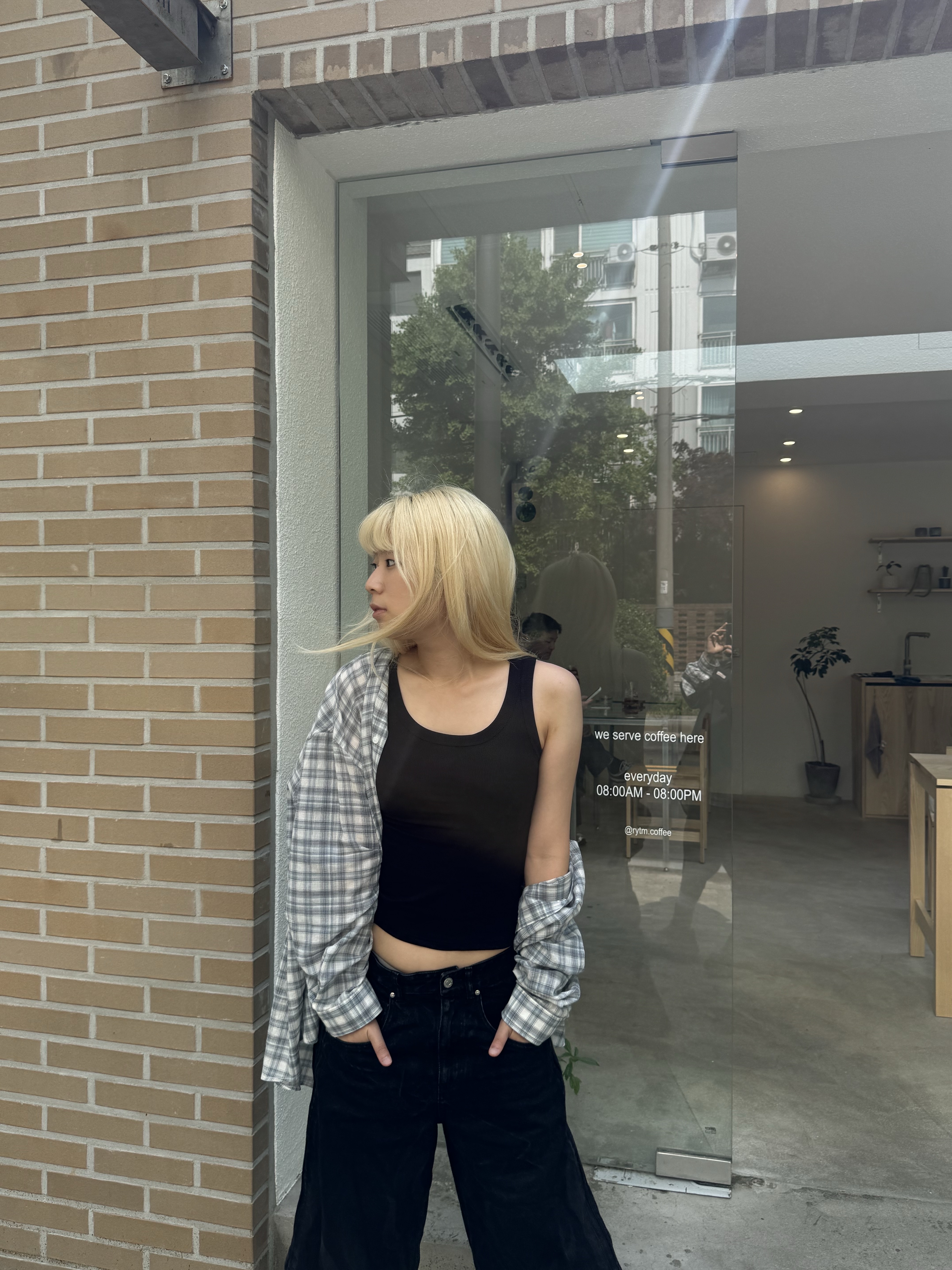 Hono Report Oversized Shirts Sky Blue 착용 스타일 - 2