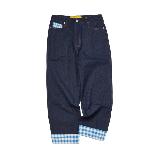 25SUGFPT03BL Garments Fab Check Turn Up Denim Pants Blue