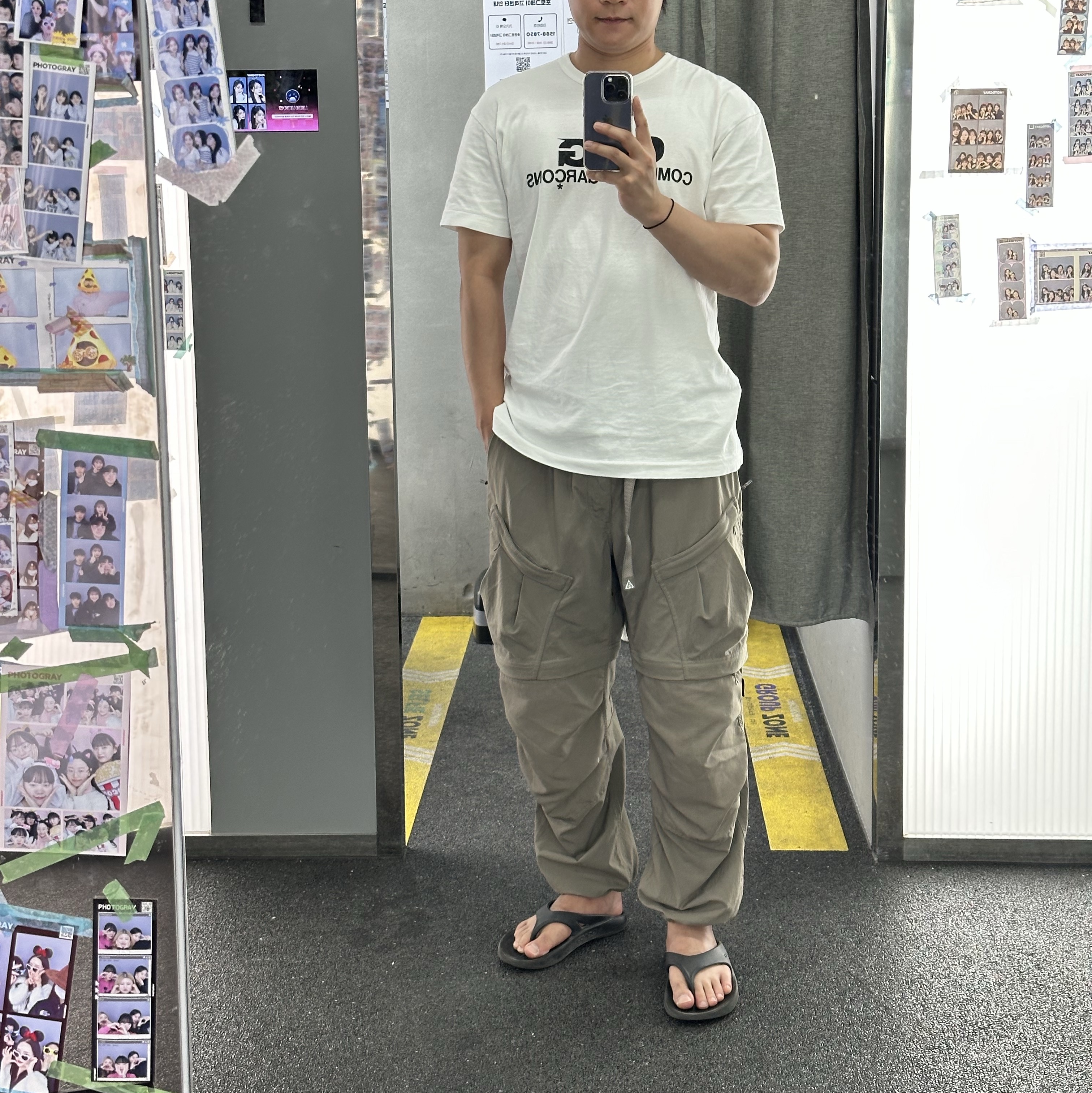 Nike ACG Smith Summit Cargo Pants Olive Grey - US/EU, CDG Logo T-Shirt White 착용 스타일
