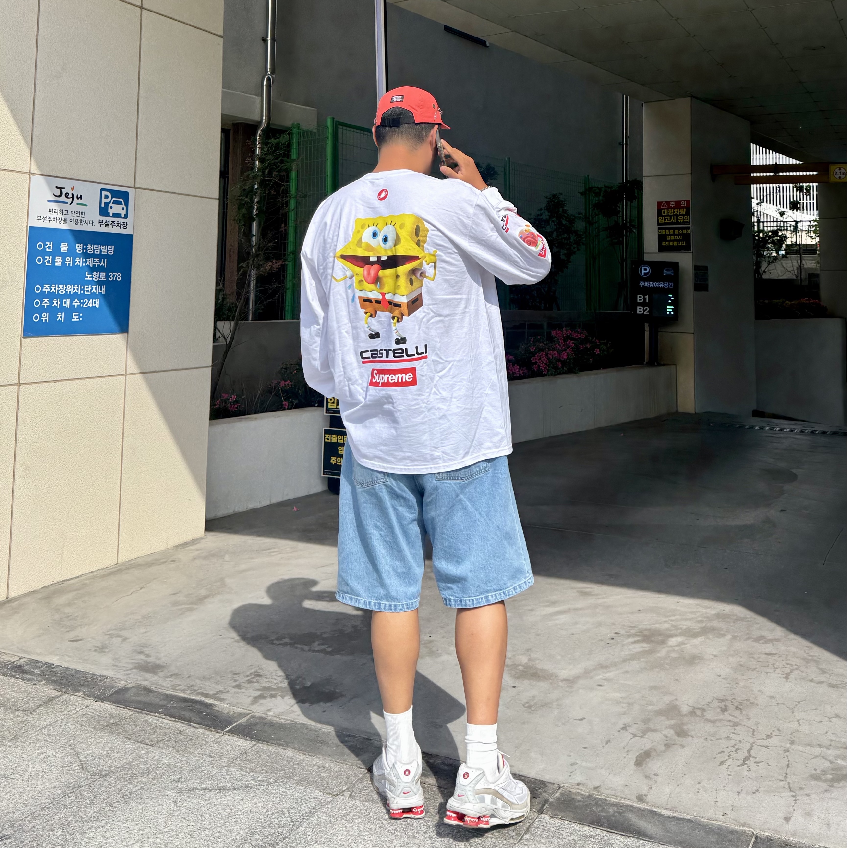Nike x Supreme Shox Ride 2 SP White, Supreme x SpongeBob SquarePants Castelli Racing L/S T-Shirt White - 25SS 착용 스타일 - 2