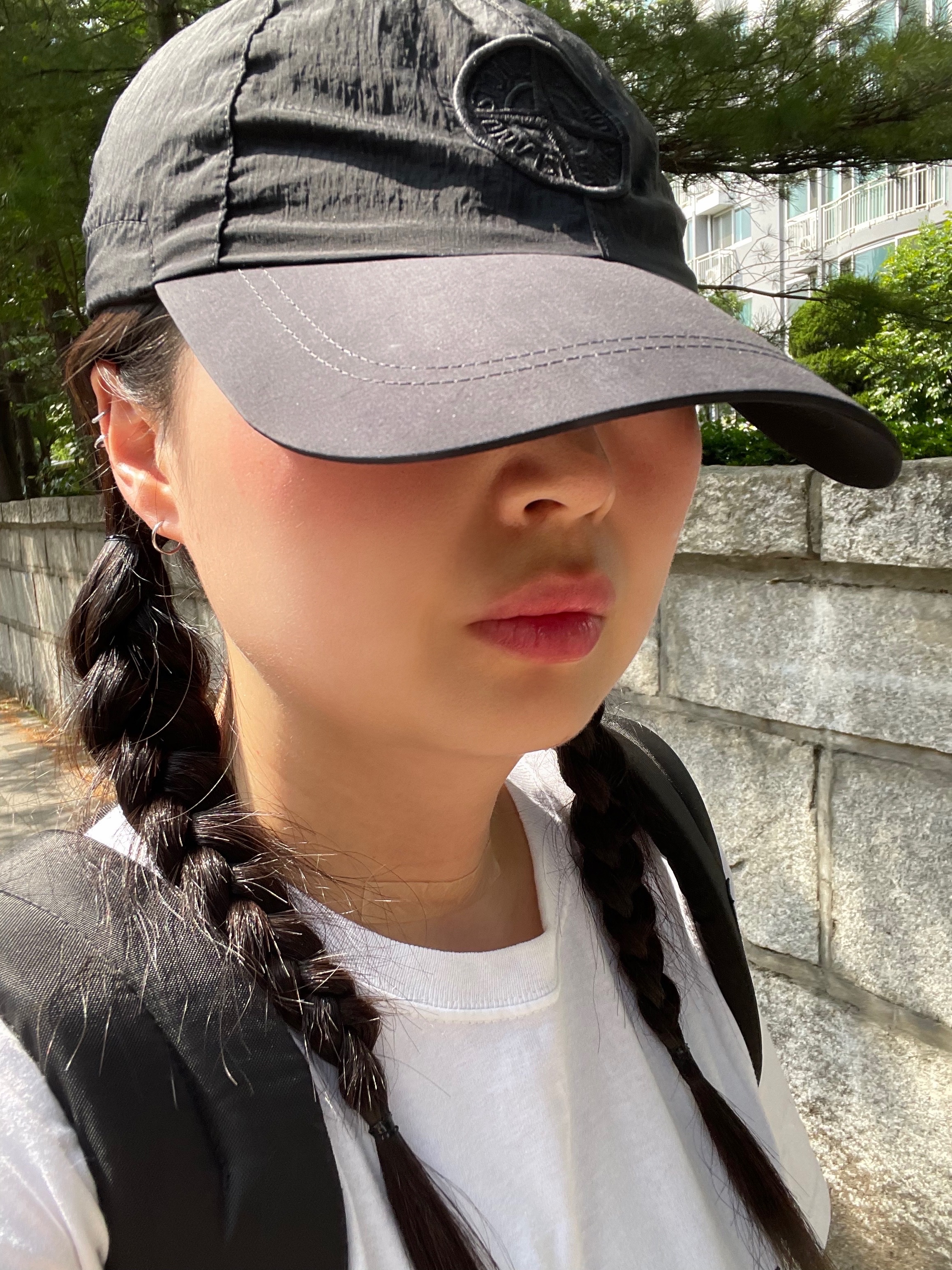 Stone Island 9100011 Nylon Metal in Econyl Baseball Cap with Drawcord Compass Embroidery Black, Stone Island 9100995 Nylon Metal in Econyl Baseball Cap Black - 25SS 착용 스타일 - 3