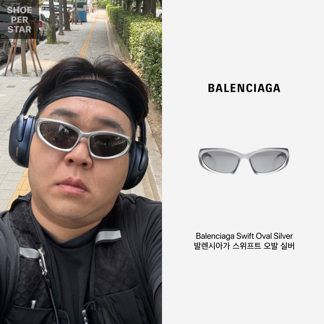 Balenciaga Swift Oval Sunglasses Silver 착용 스타일 - 2