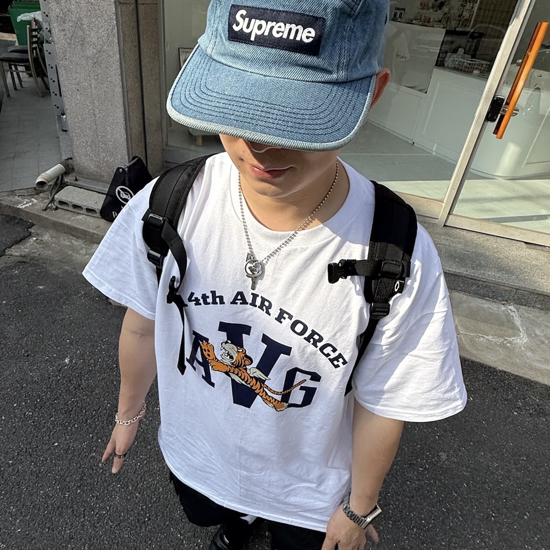 Gildan X American Collection AVG TIGER T-Shirt White 착용 스타일 - 6