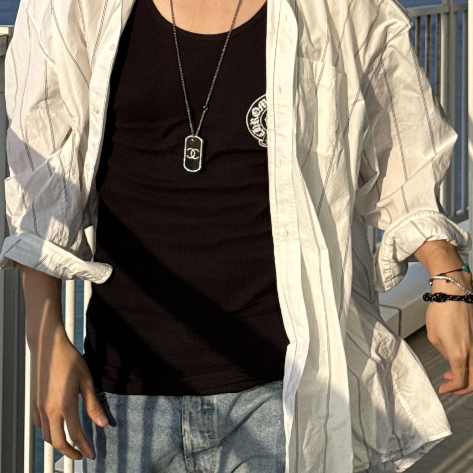 Chrome Hearts Horseshoe Fuck You Logo Tank Top Black 착용 스타일 - 2