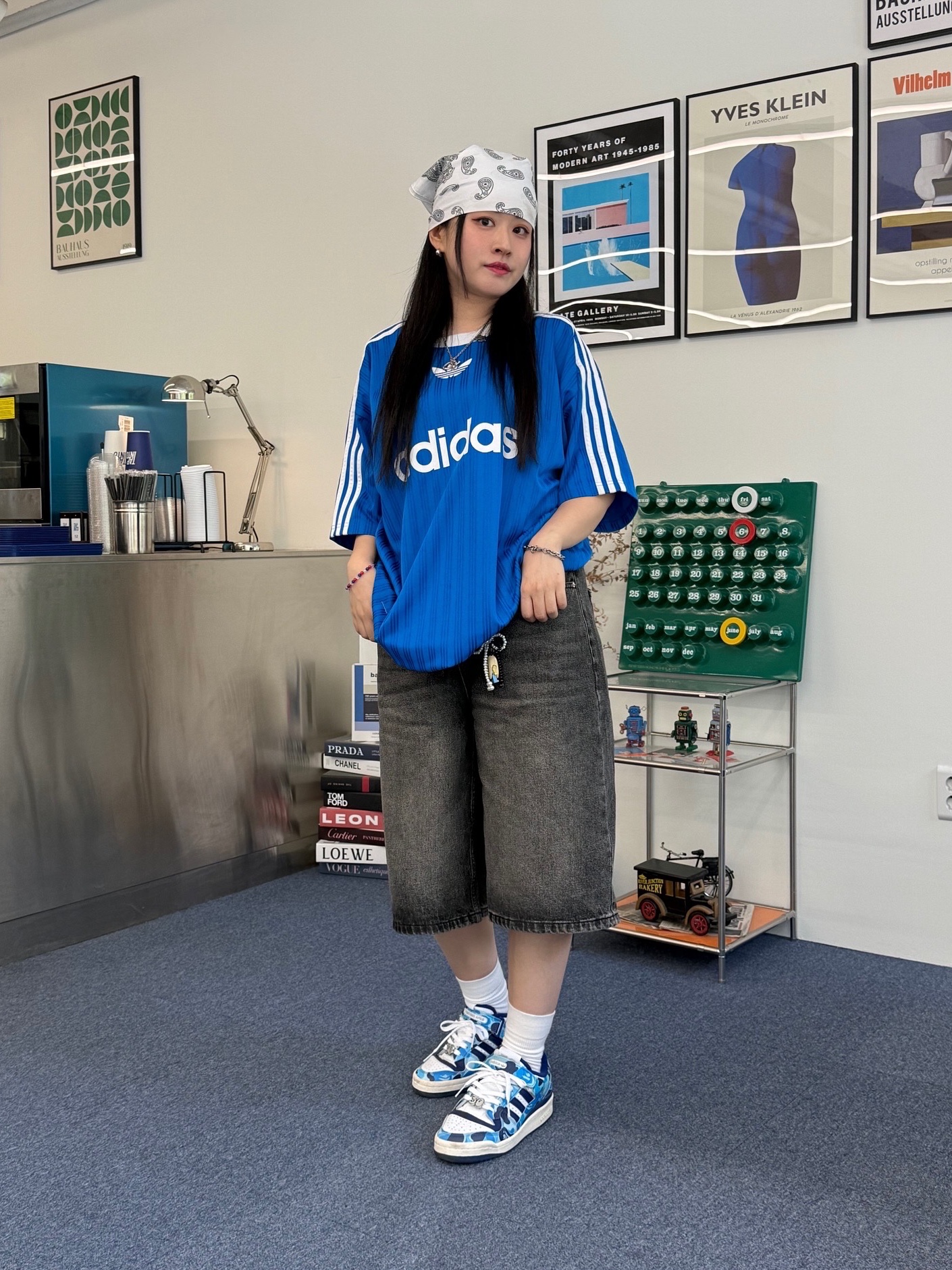 Adidas x BAPE Forum 84 Low Blue Camo, Adidas Adicolor T-Shirt Blue Bird White - KR Sizing 착용 스타일