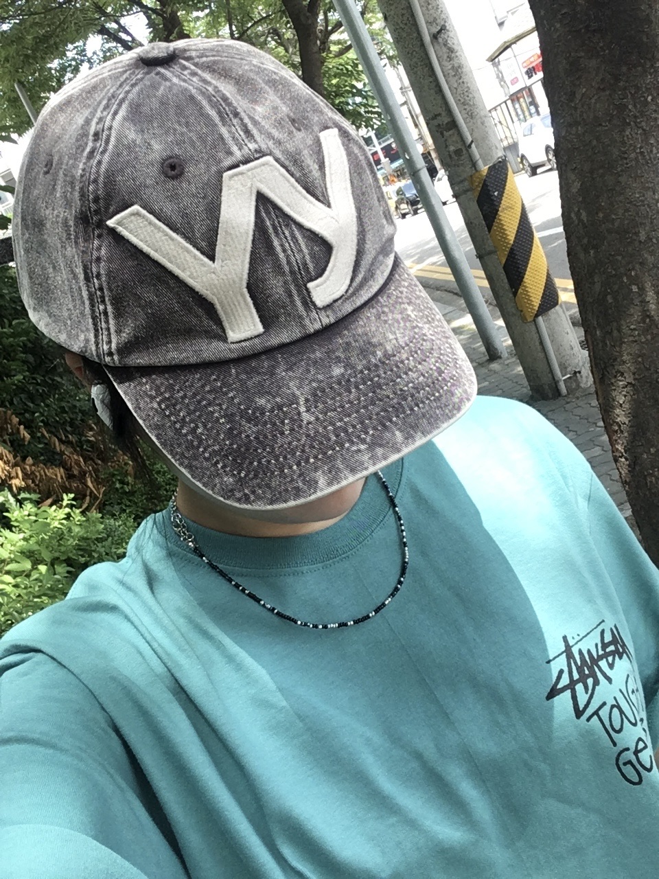 Stussy Tough Gear T-Shirt Ocean, Open Yy Cotton Ball Cap Brown 착용 스타일 - 1