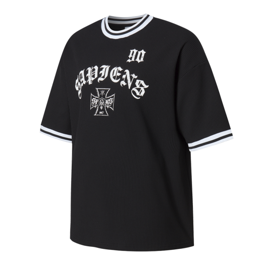 SP25SSTS010BK Sapiens Ninety Ringer Over Fit Short Sleeves Black
