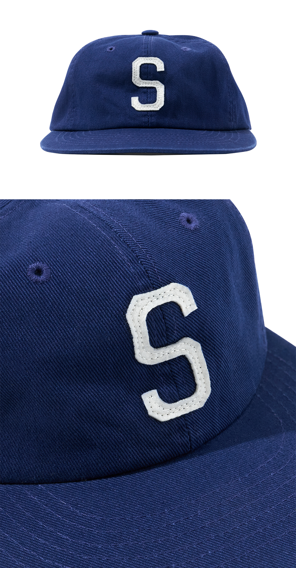 【Hello Sunrise】S Logo Cotton Relaxed Fit 6Panel Cap 헬로선라이즈 S 로고 코튼 릴랙스 핏 6패널 캡_딥 블루 | Hello