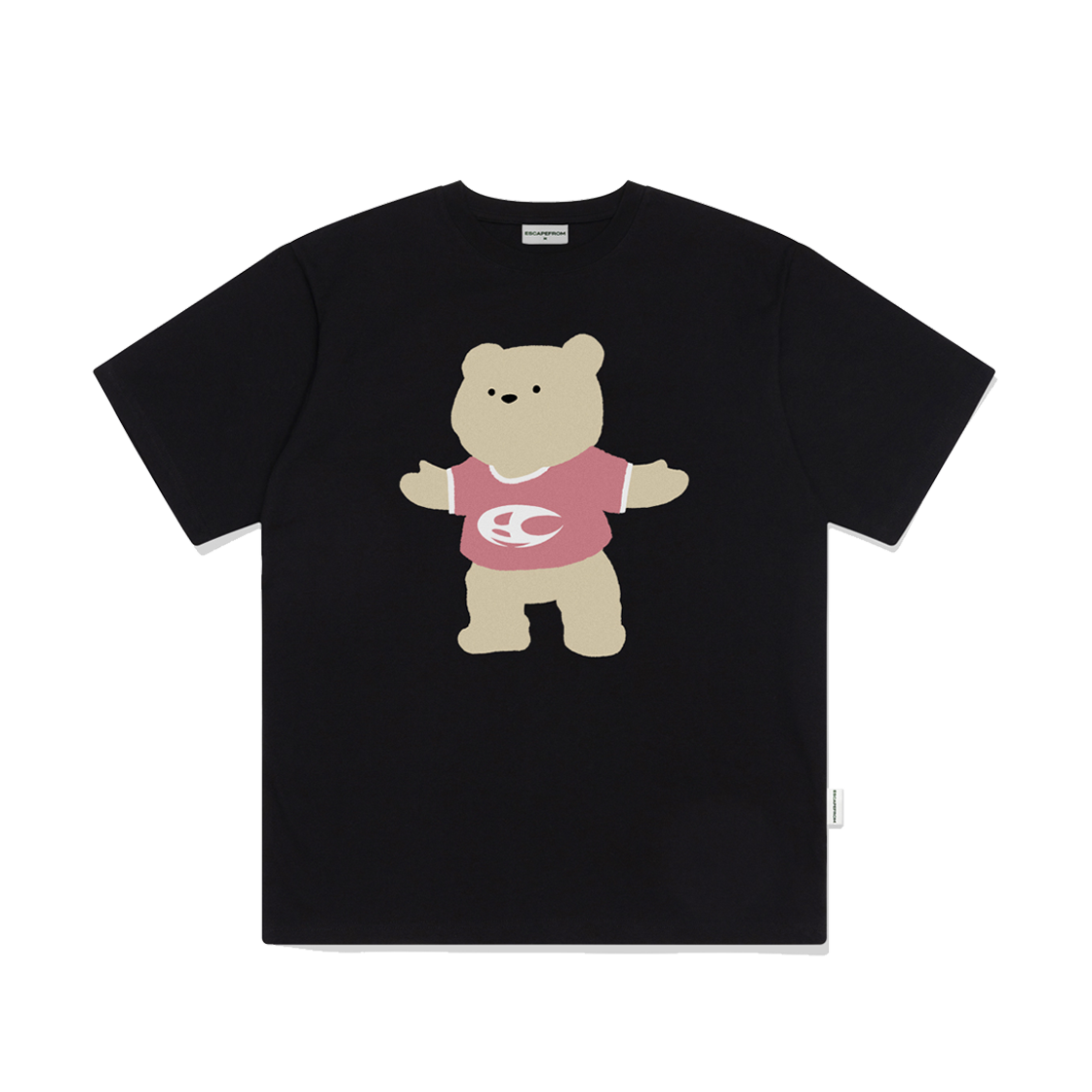 E241OTS284BK Escapefrom Pink T-shirt Bear Print Overfit Short Sleeve T-shirt Black