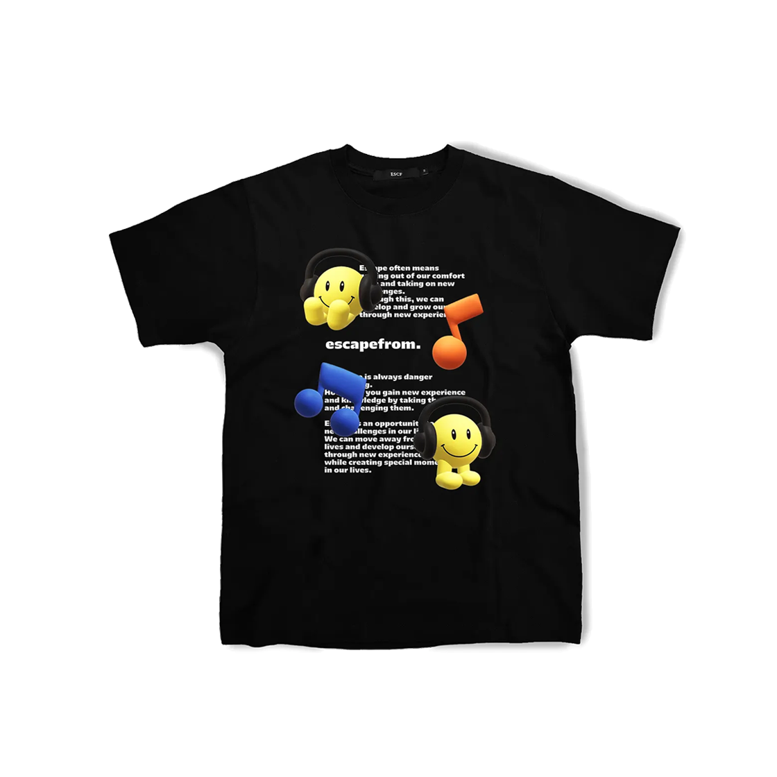 E231OTS293BK Escapefrom 3D Smile Print T-shirt Black