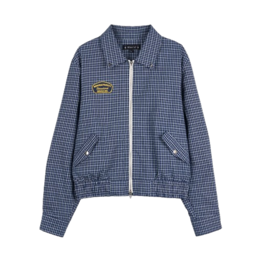 BLUESF64 Blue Sunflower Two Way Checkered Short Blouson Navy Blue