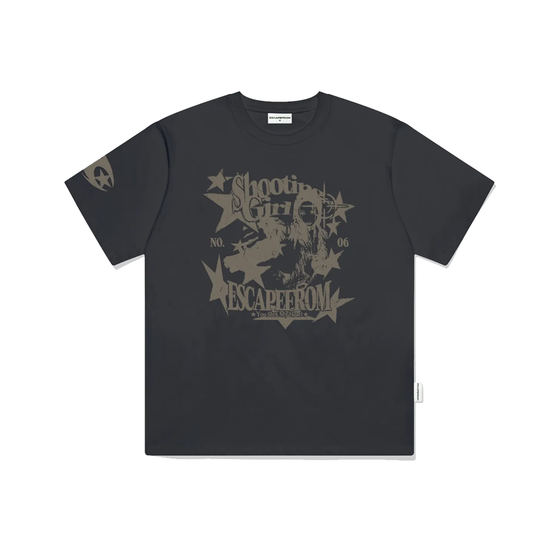 E241OTS241CG Escapefrom Shooting Girl Print Overfit Short Sleeve T-shirt Charcoal