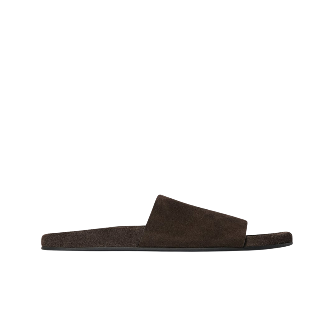 F1660L302LQB (W) The Row Hugh Slide in Suede Lacquer Brown