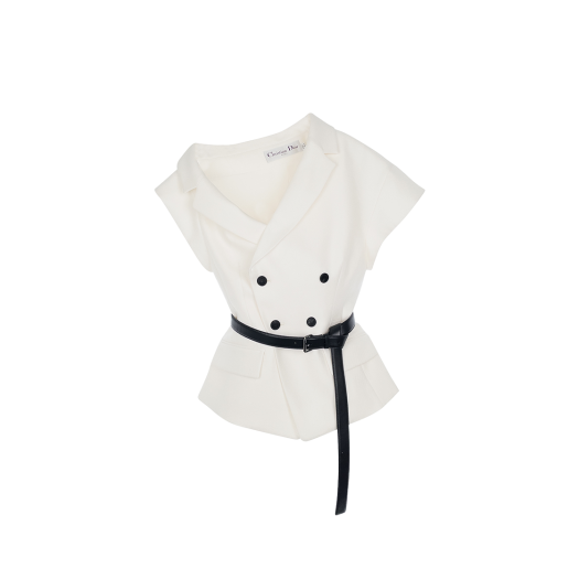 ITVP6GEEEEU4 Dior Belt Asymmetrical Short Sleeve Jacket Ivory