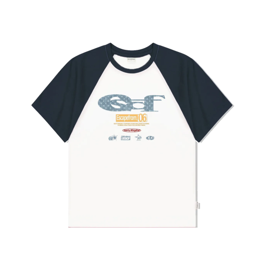 E251RTS006NV Escapefrom Star Denim ESCF Logo Collage Printed Raglan Color Combi Short Sleeve Navvy