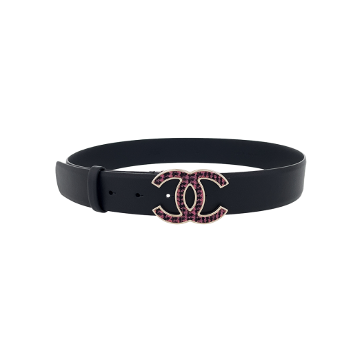 IT36DCOQAWOB Chanel 22K Tweed CC Logo Belt Black/Pink Champagne Gold