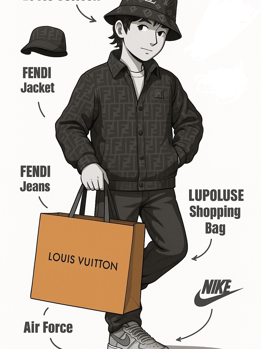 Fendi FF Canvas Go-To Jacket Black 착용 스타일