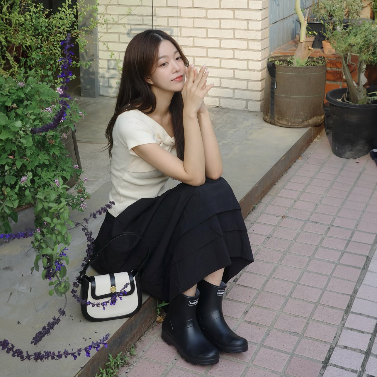 Toadstool Toad Made Rain Boots Short Black 착용 스타일