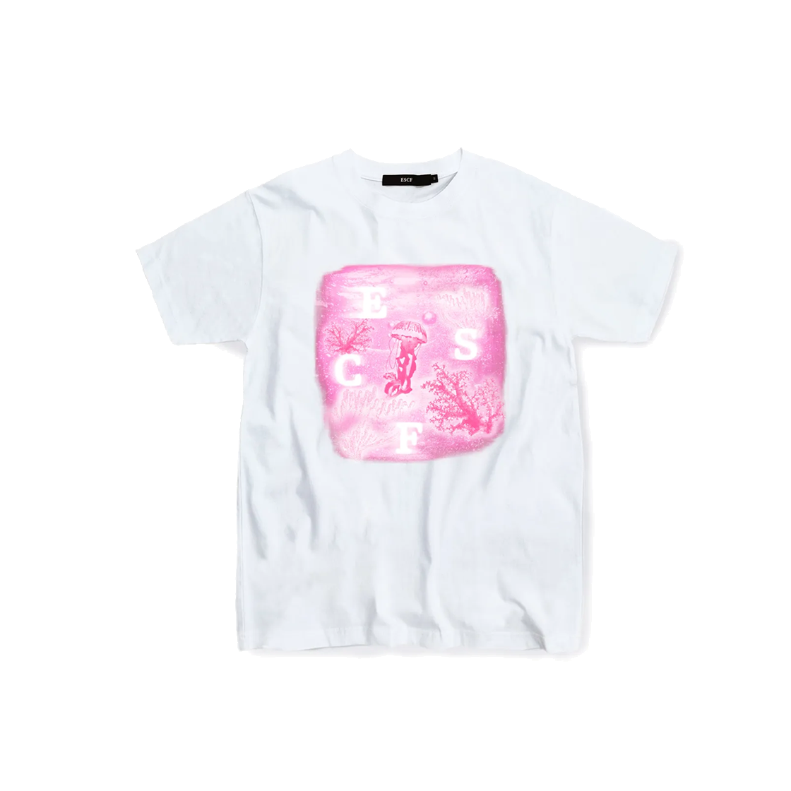 E231OTS355WH Escapefrom Pink Deep Sea Print T-shirt White