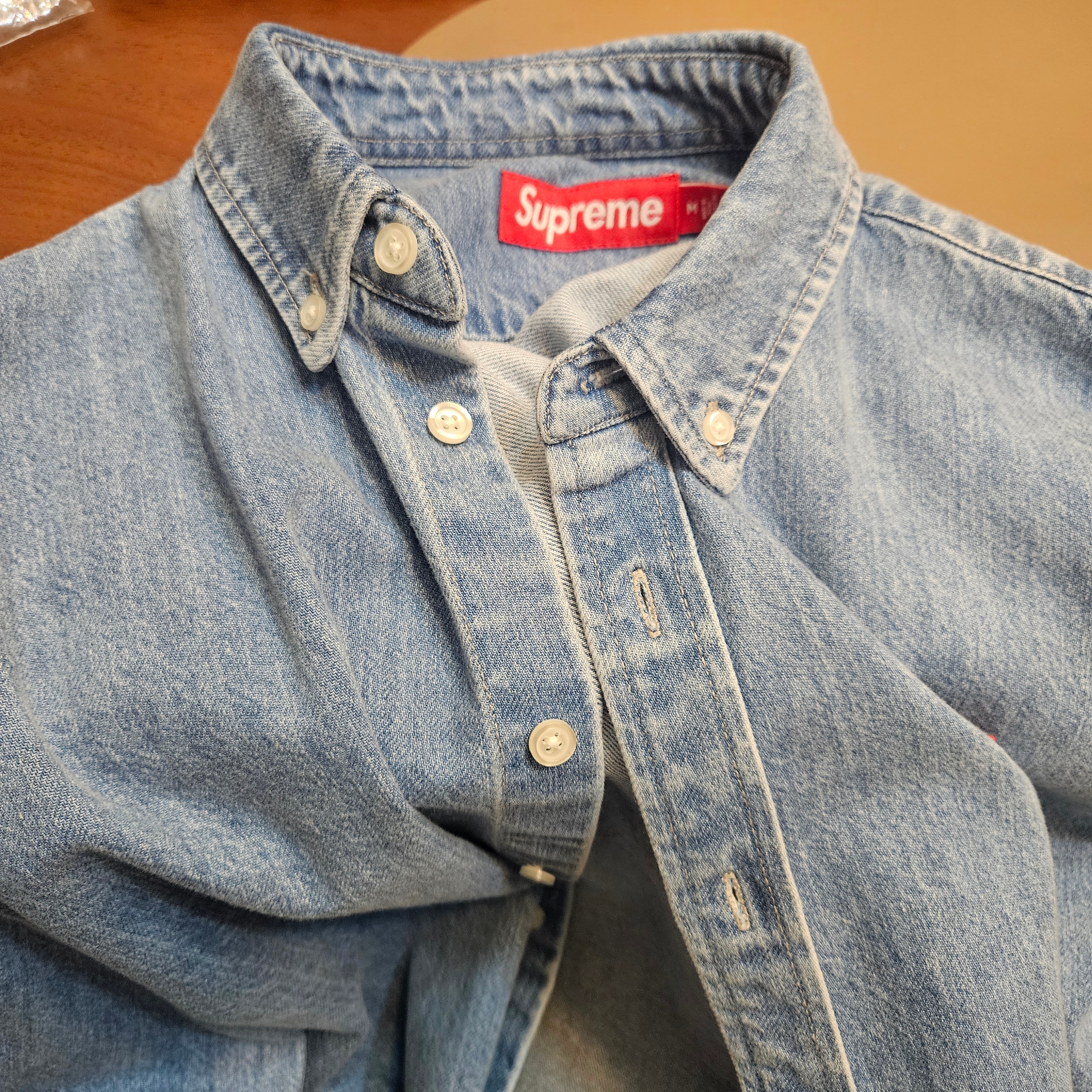 Supreme Small Box Denim Shirt Washed Indigo - 25SS 착용 스타일