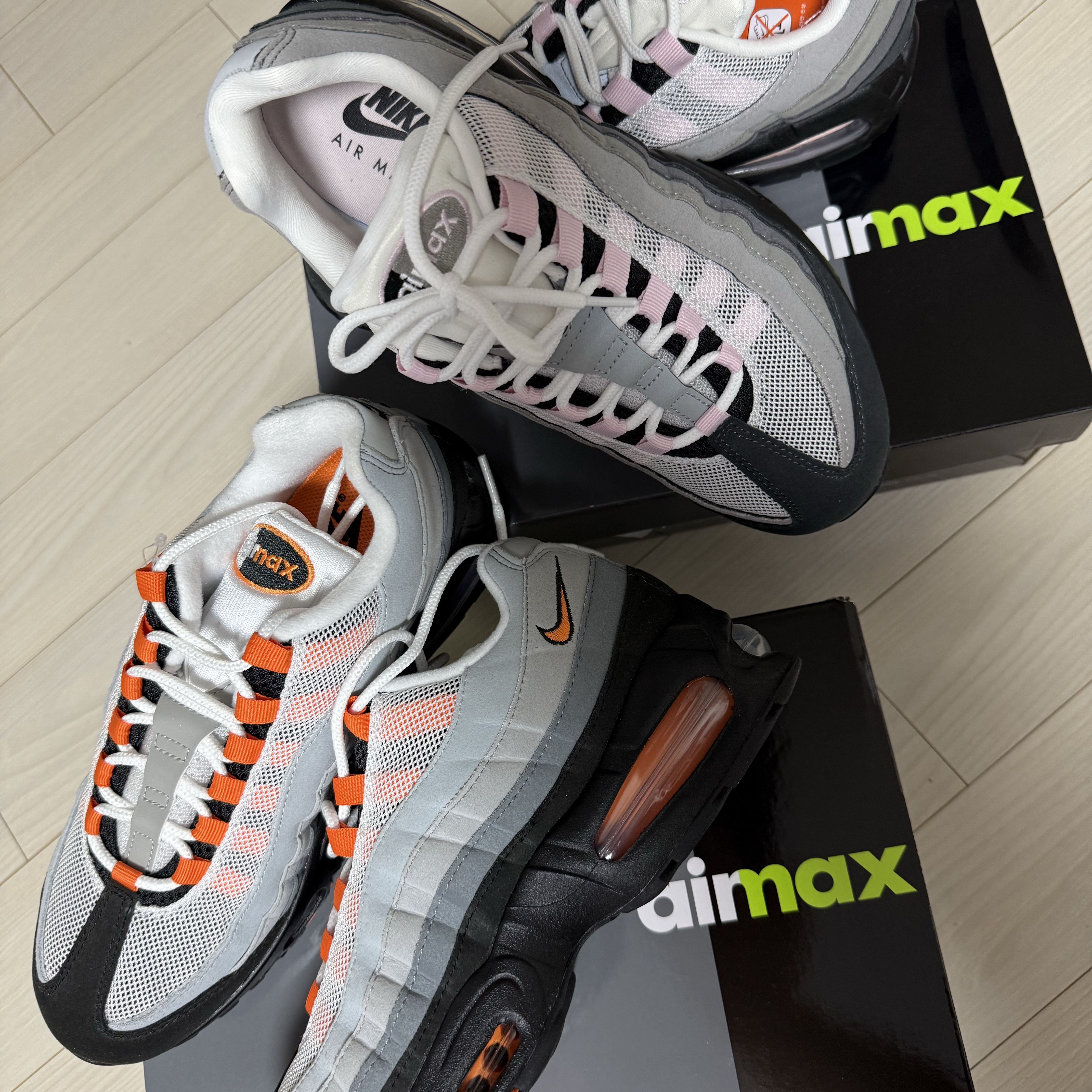 Nike Air Max 95 OG Bright Mandarin, (W) Nike Air Max 95 Pink Foam 착용 스타일