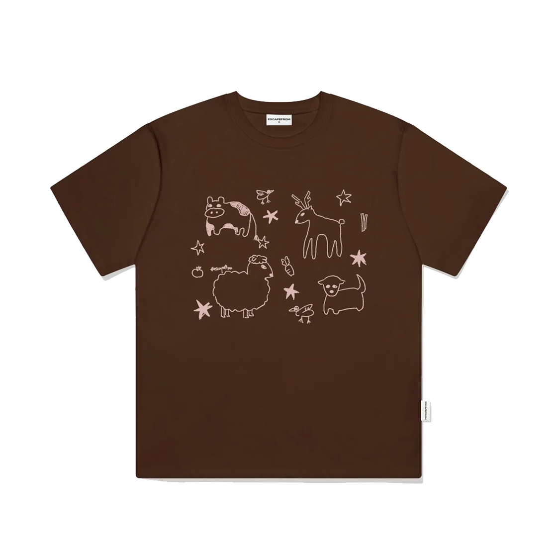 E251OTS050BW Escapefrom Animals Printed Over Fit Short Sleeve Brown