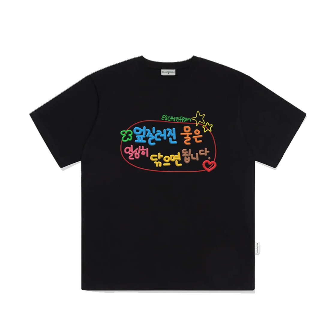 E251OTS006BK Escapefrom Spilled Water Printed Over Fit Short Sleeve Black