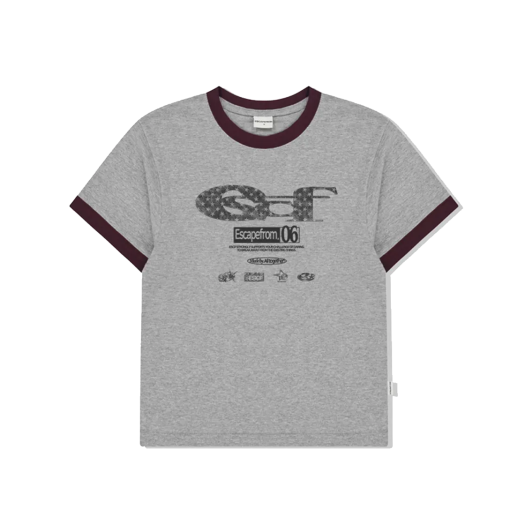E251LTS013PP Escapefrom Star Denim ESCF Logo Collage Printed Linger Short Sleeve Purple