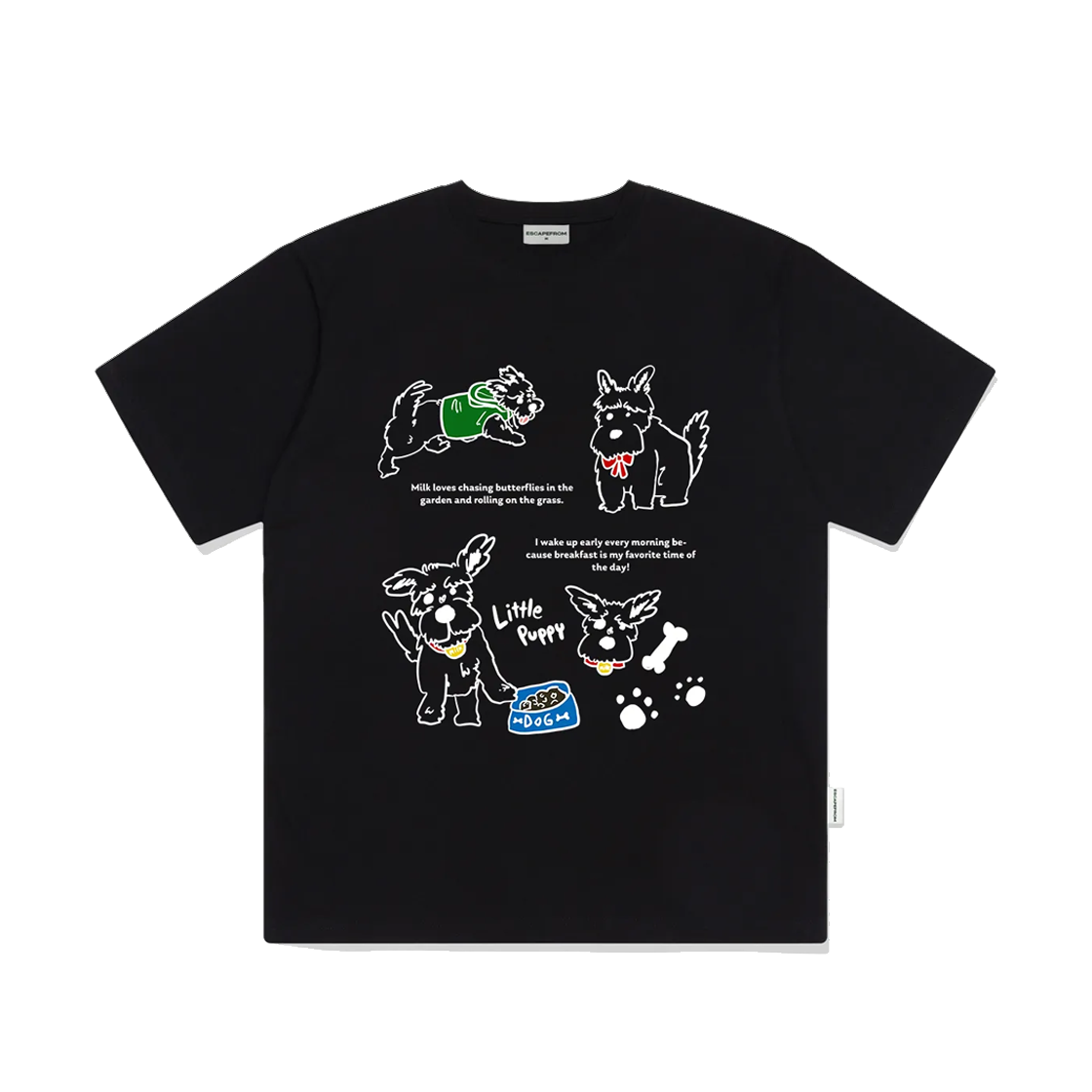 E251OTS009BK Escapefrom Milk Puppy Printed Over Fit Short Sleeve Black