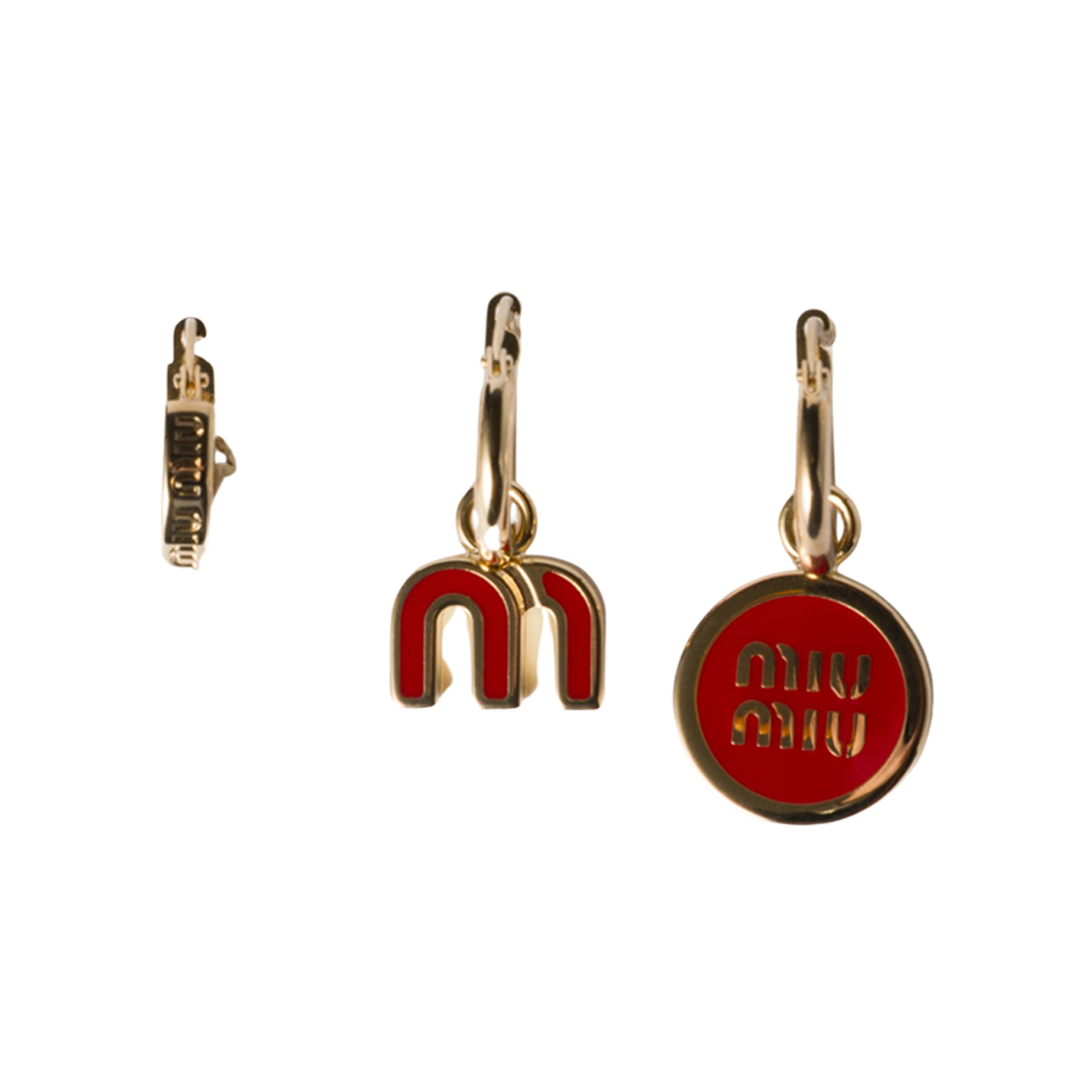5IO102-2F6T-F0011 (W) Miu Miu Enameled Metal Earrings Red (Set of 3)