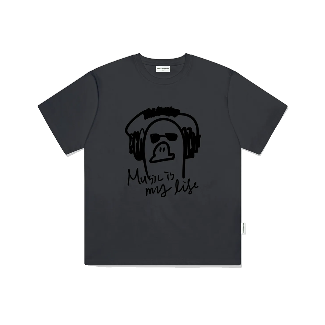 E251OTS066CG Escapefrom Music is my Life Printed Over Fit Short Sleeve Charcoal