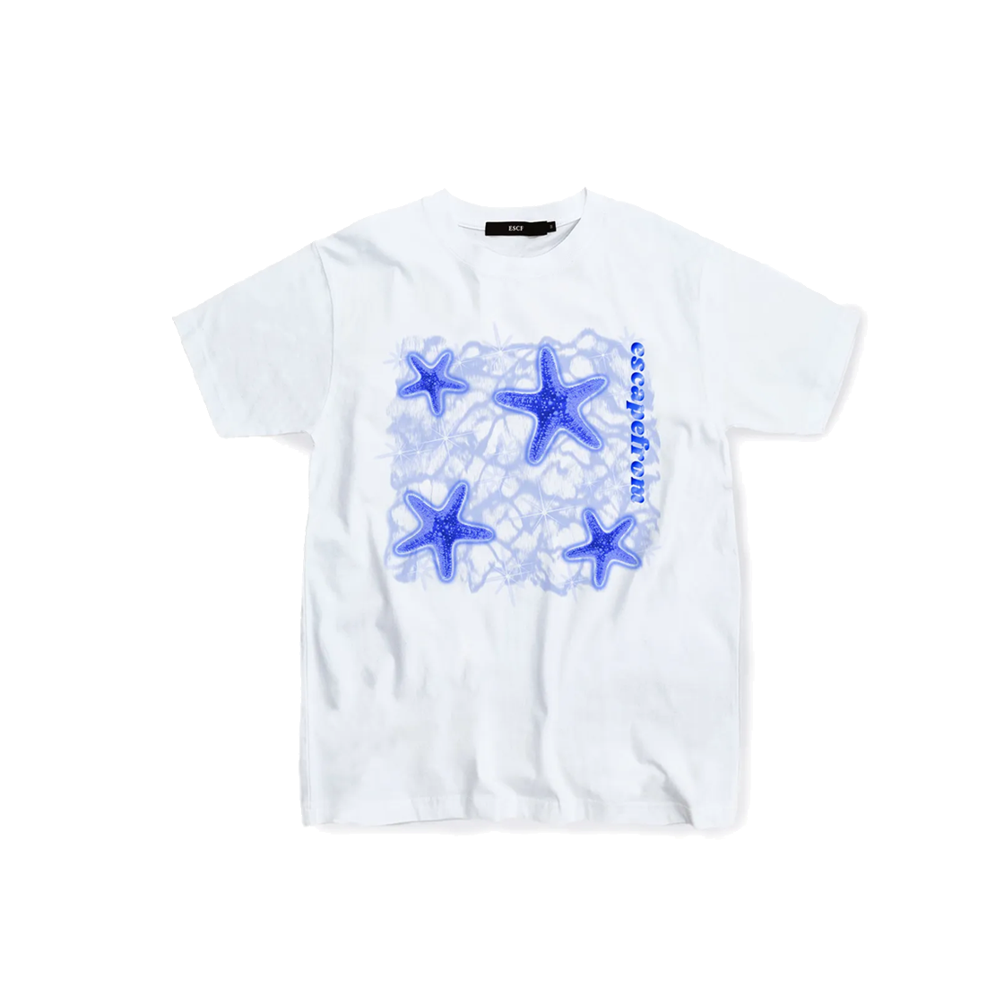 이스케이프프롬 블루 스타피쉬 프린트 티셔츠 화이트(Escapefrom Blue Starfish Print T-shirt White)
