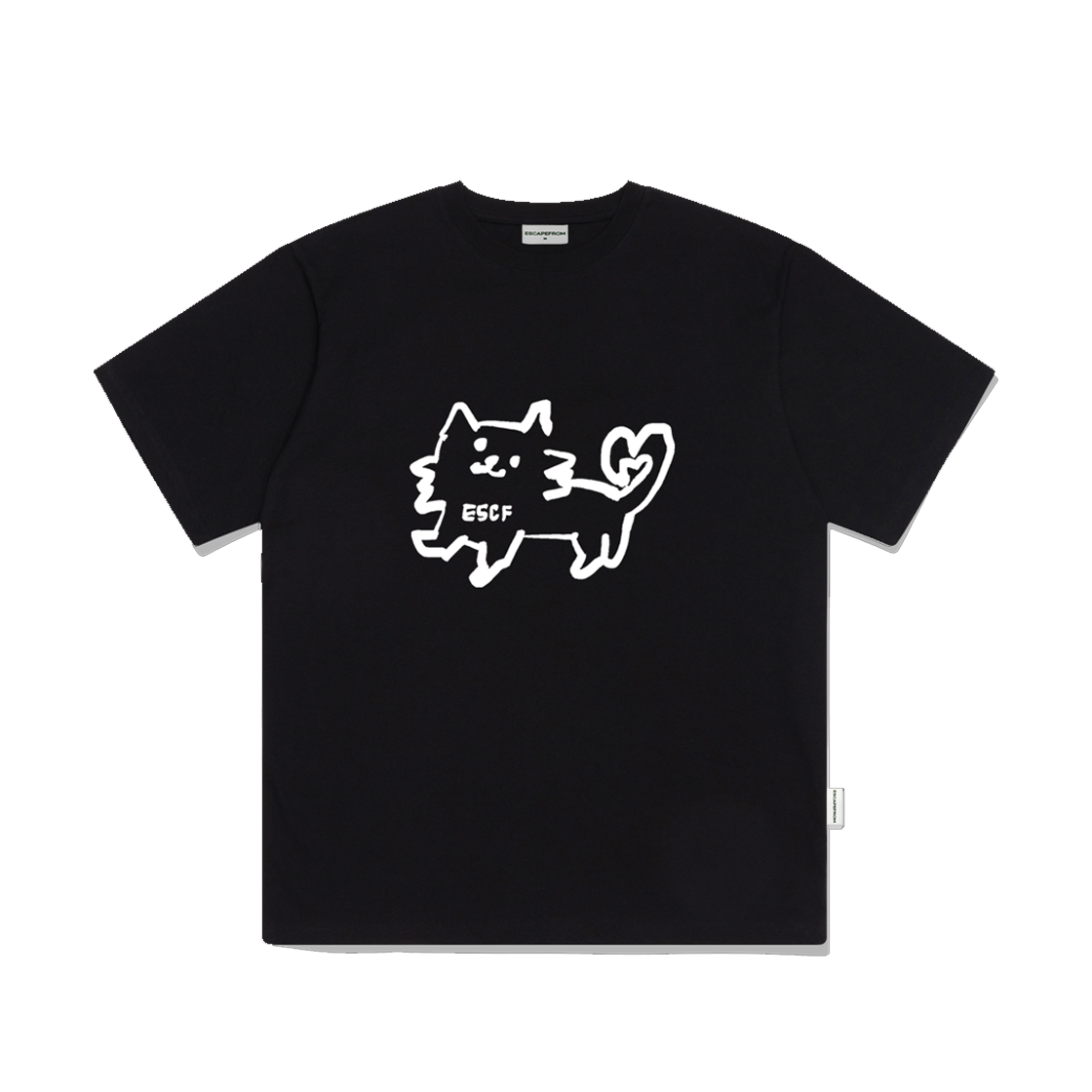 E241OTS061BK Escapefrom Love Escape Cat Print Overfit Short Sleeve T-shirt Black