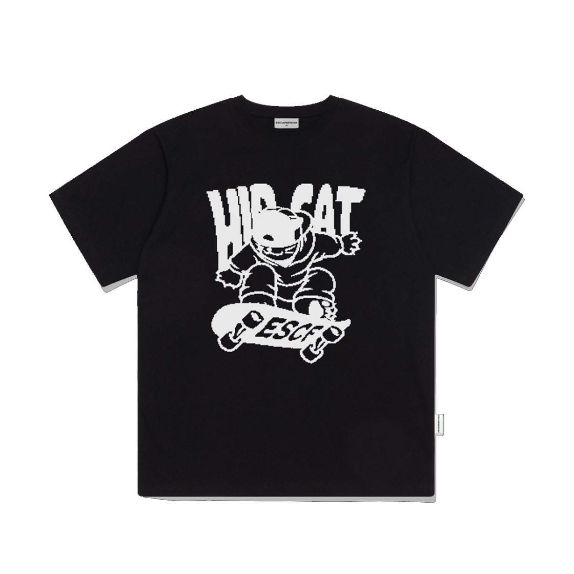 이스케이프프롬 화이트 힙 캣 스케이트보드 프린트 오버핏 반팔티 블랙(Escapefrom White Hip Cat Skateboard Print Overfit Short Sleeve T-shirt Black)
