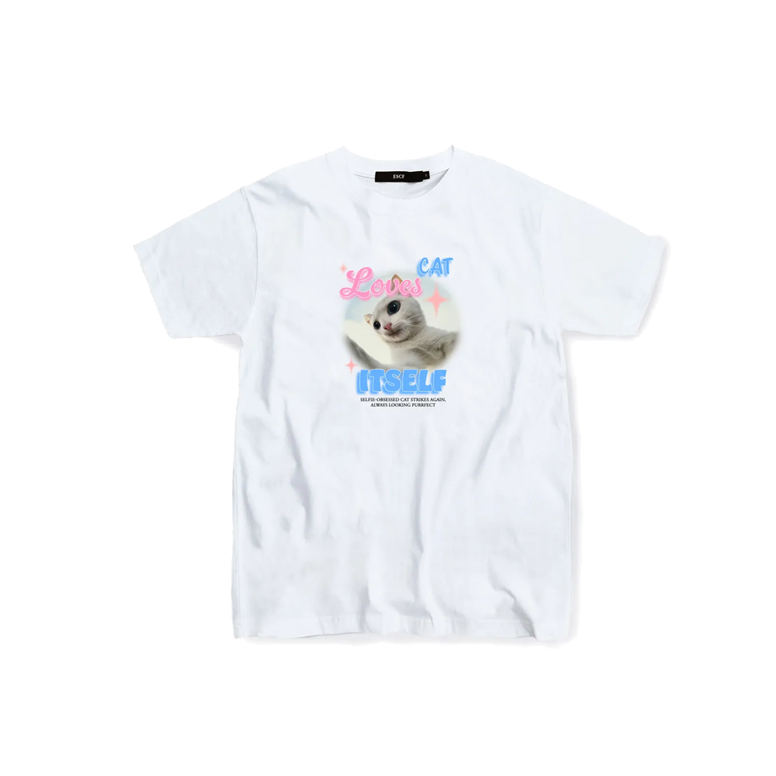 E231OTS205WH Escapefrom Selfie Cat T-shirt White