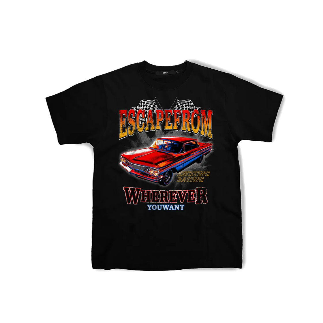 E231OTS145BK Escapefrom Escape Car T-shirt Black - 대표 이미지 #1