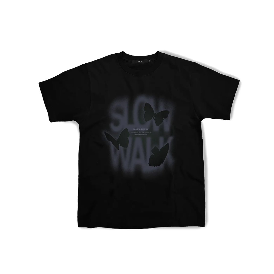 E231OTS217BK Escapefrom Purple Stencil Butterfly T-shirt Black