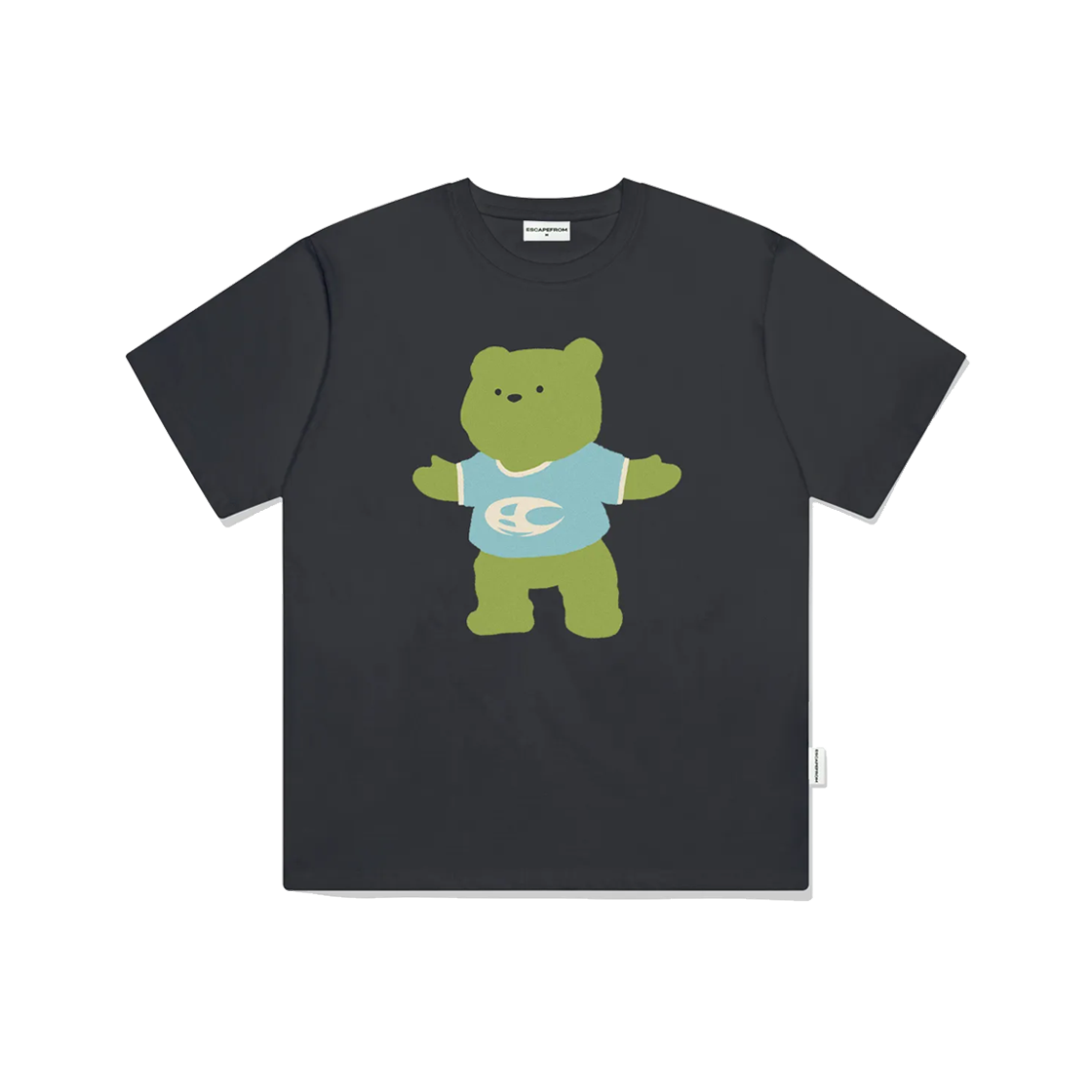E241OTS285CG Escapefrom Blue T-shirt Bear Print Overfit Short Sleeve T-shirt Charcoal