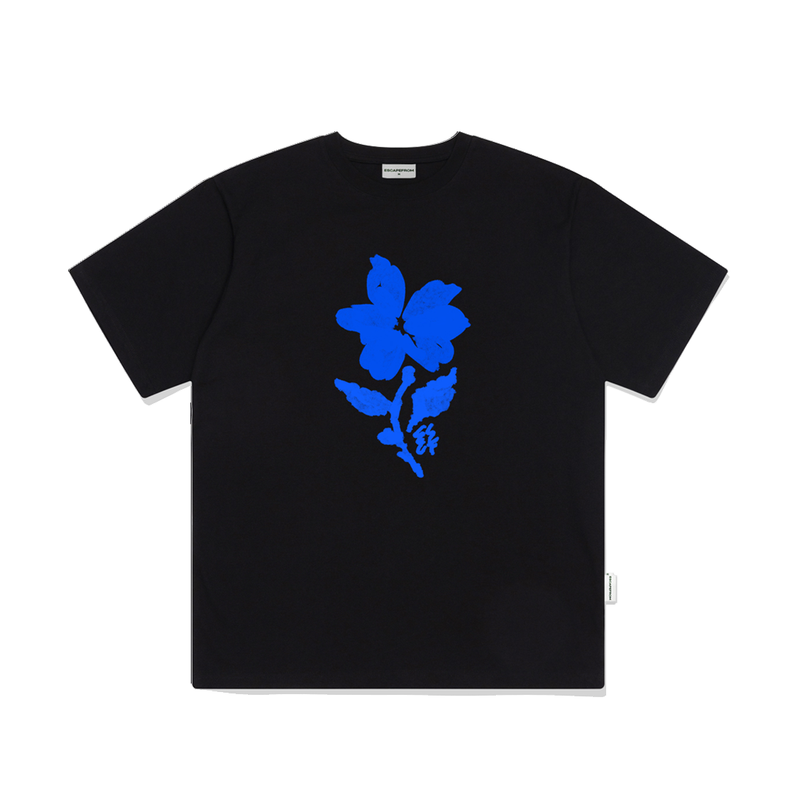 이스케이프프롬 노스텔지아 블루플라워 프린트 오버핏 반팔티 블랙(Escapefrom Nostalgia Blue Flower Print Overfit Short Sleeve T-shirt Black)