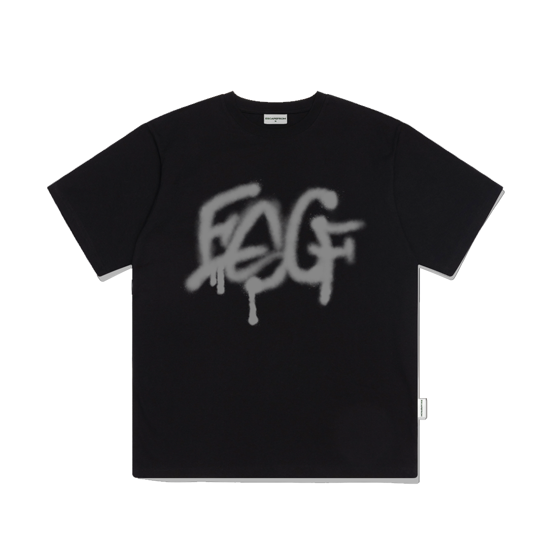 E241OTS107BK Escapefrom Gray Graffiti ESCF Logo Print Overfit Short Sleeve T-shirt Black