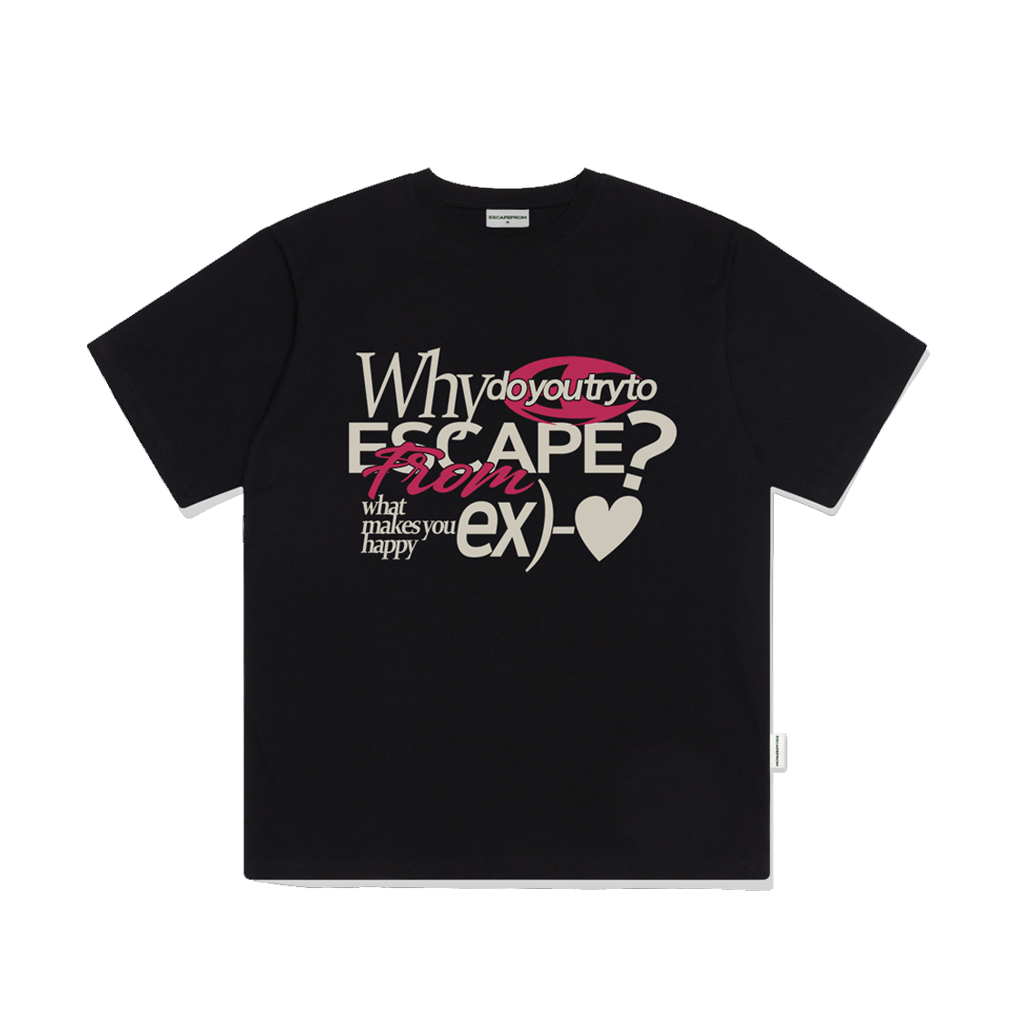 E241OTS202BK Escapefrom EX Pink Heart Print Overfit Short Sleeve T-shirt Black