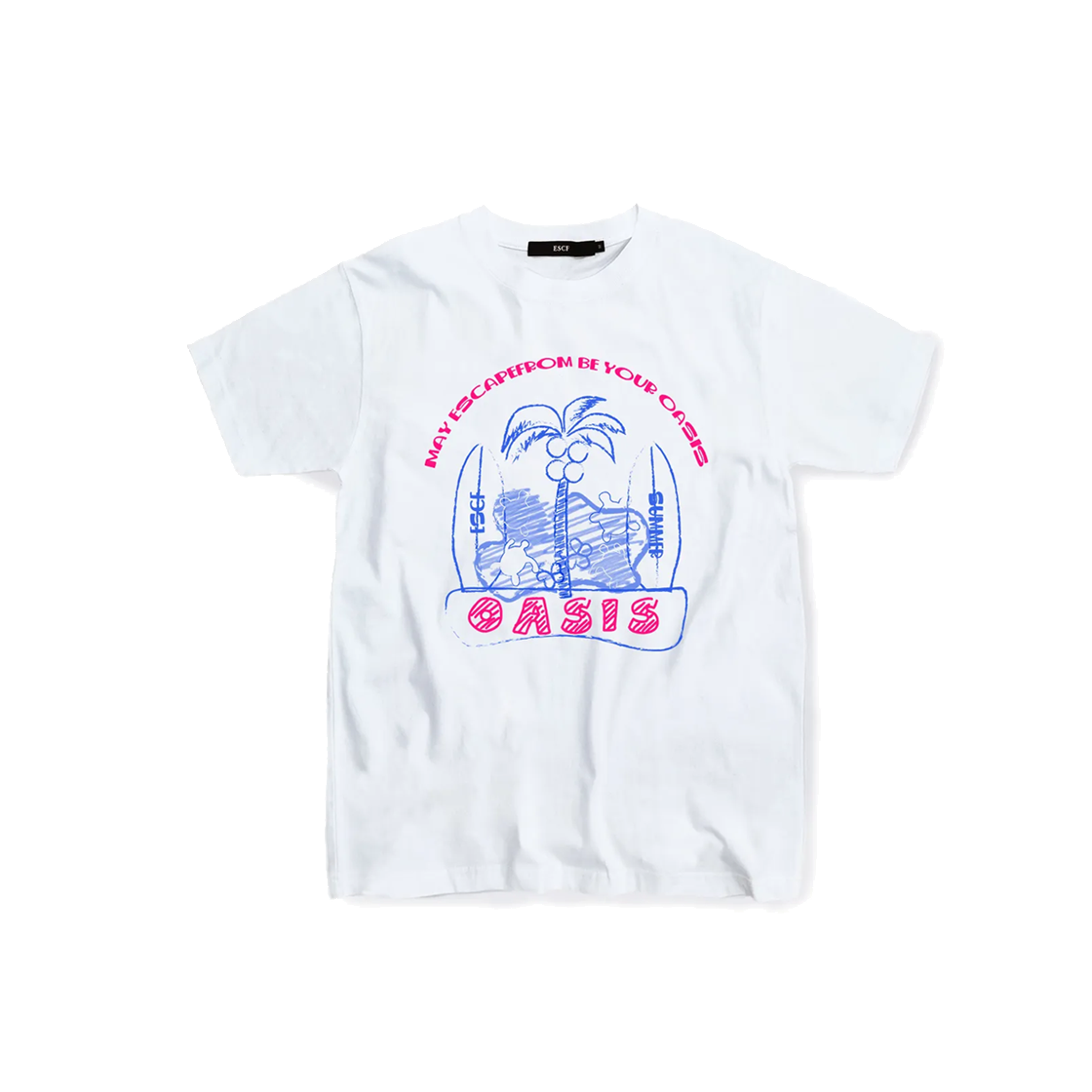 이스케이프프롬 핑크블루 ESCF 오아시스 티셔츠 화이트(Escapefrom Pink Blue ESCF Oasis T-shirt White) - 1
