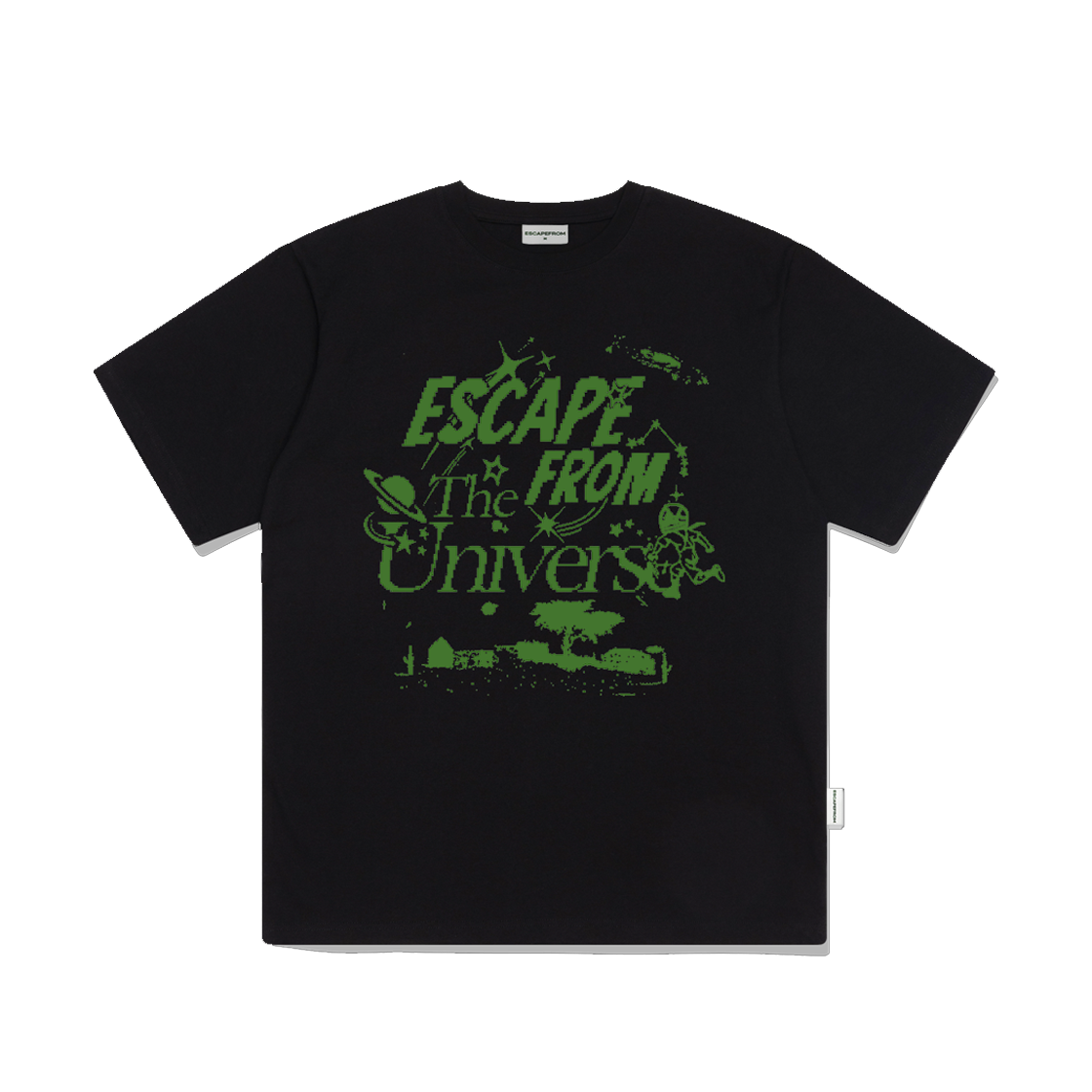 E241OTS022BK Escapefrom Green The Universe Print Overfit Short Sleeve T-shirt Black
