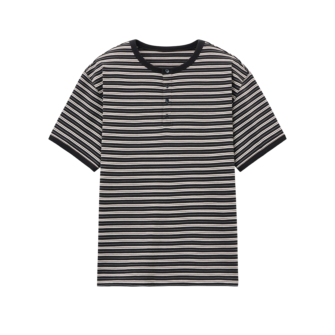TNTS5E217K2 TNGT Stripe Henley Neck T-shirt Khaki - 대표 이미지 #1