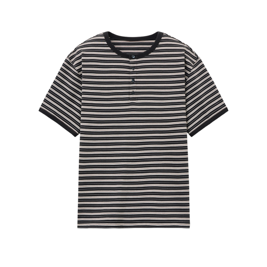 TNTS5E217K2 TNGT Stripe Henley Neck T-shirt Khaki
