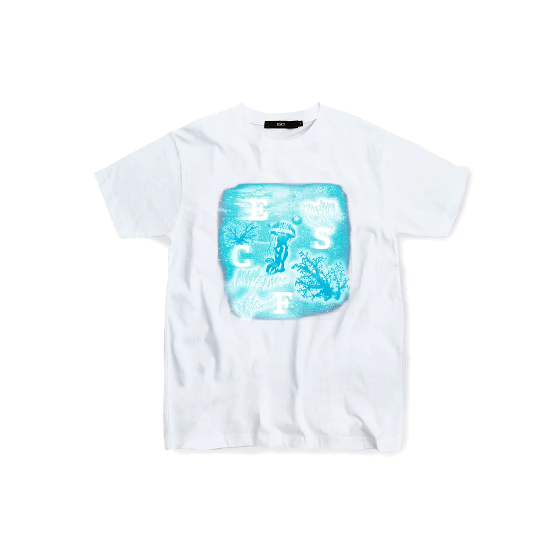 E231OTS356WH Escapefrom Blue Deep Sea Print T-shirt White