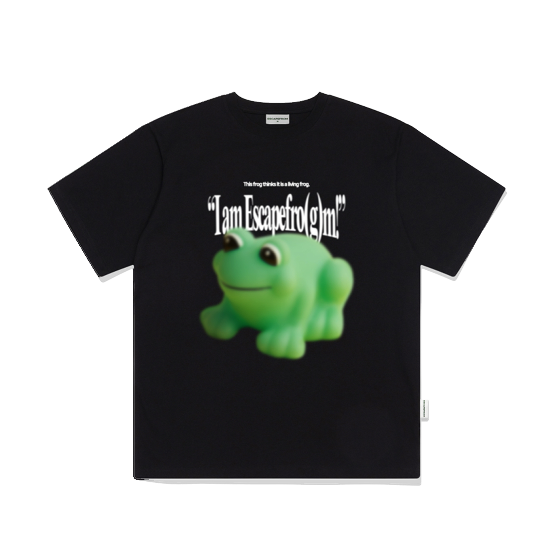 E241OTS263BK Escapefrom Green Frog Print Overfit Short Sleeve T-shirt Black